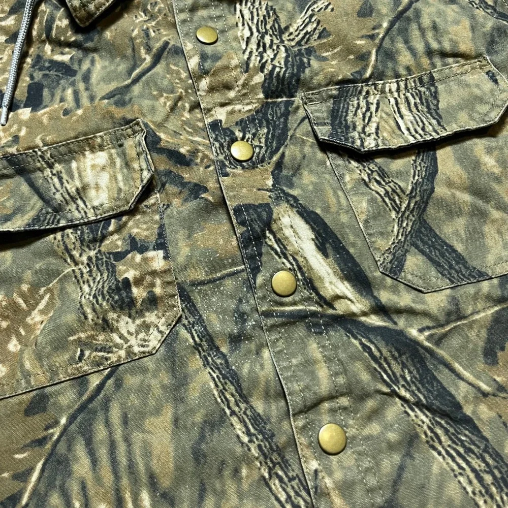 Faded Glory Camo Hooded Jacket Size M Green Real Tree Fleece Lined Shacket